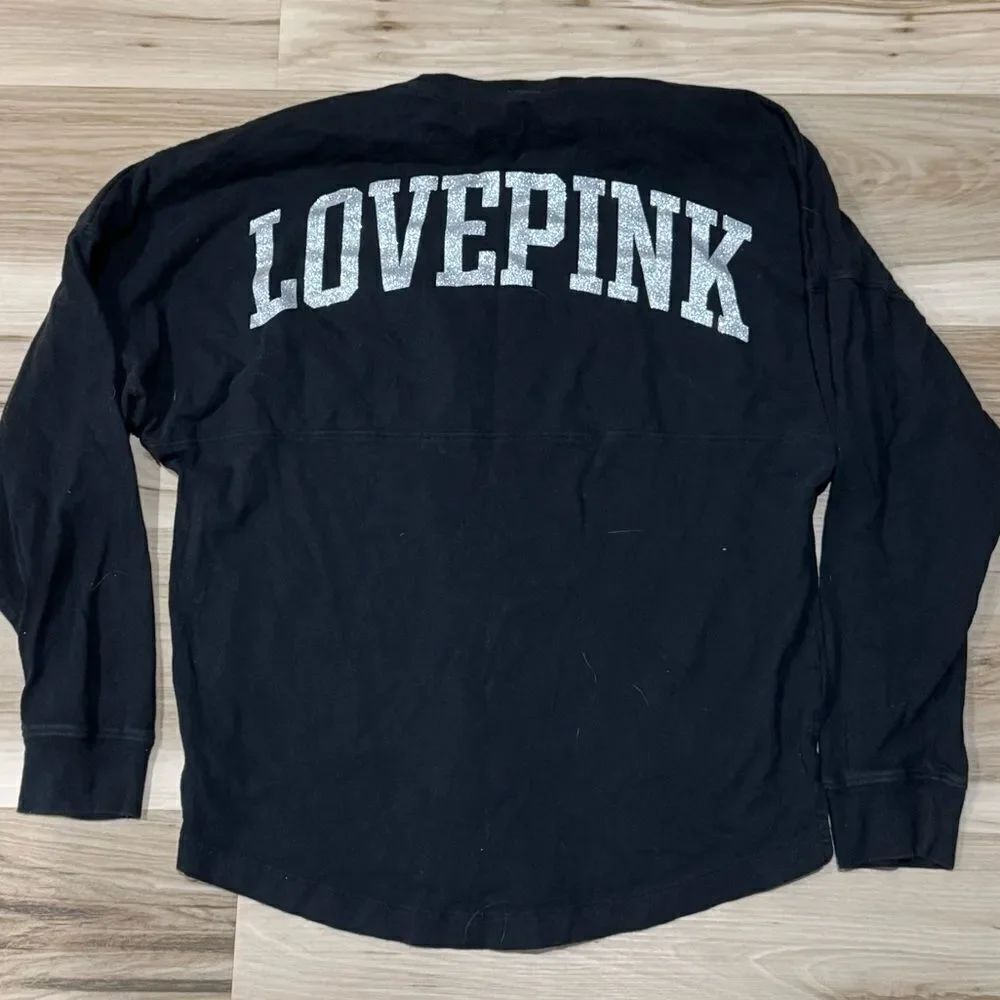 Victoria’s Secret PINK Love Pink Glitter Silver Black Top Women’s XS